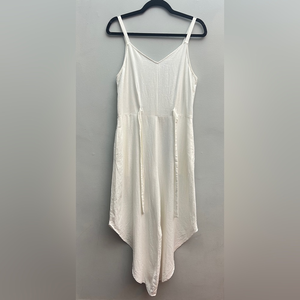 Everlily White Linen Blend Jumpsuit, Size Medium